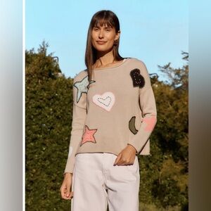 Zaket & Plover Small The Moon Jumper Quirky Sweater 100% Cotton In Putty